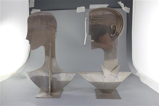 Franz Hagenauer (1906 - 1986). An impressive pair of chrome plated metal busts of a lady and gentleman, height 20in.